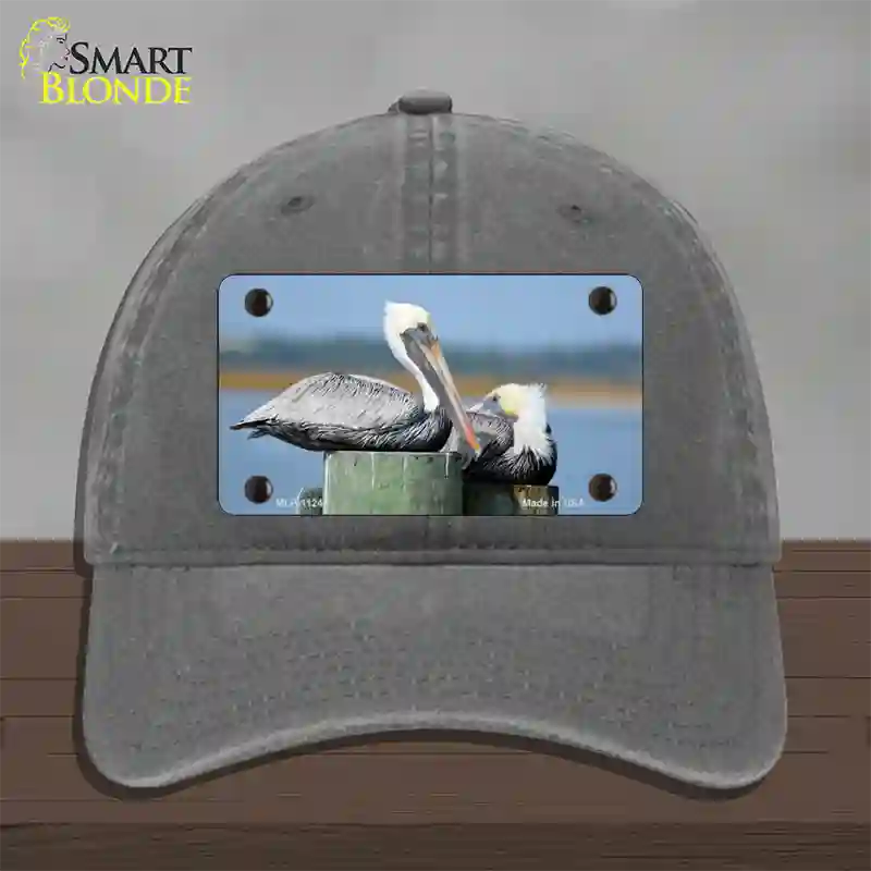 Pelican Two On Pier Novelty License Plate Hat Unconstructed Cotton / Charcoal