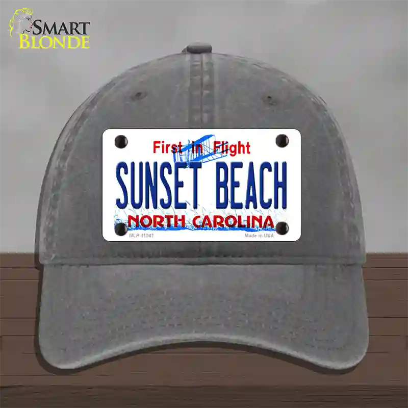 Sunset Beach North Carolina State Novelty License Plate Hat Unconstructed Cotton / Charcoal