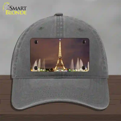 Eiffel Tower Night With Fountain Novelty License Plate Hat Unconstructed Cotton / Charcoal