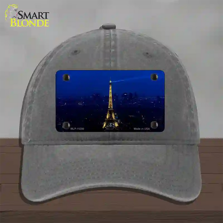 Eiffel Tower Night With City Skyline Novelty License Plate Hat Unconstructed Cotton / Charcoal