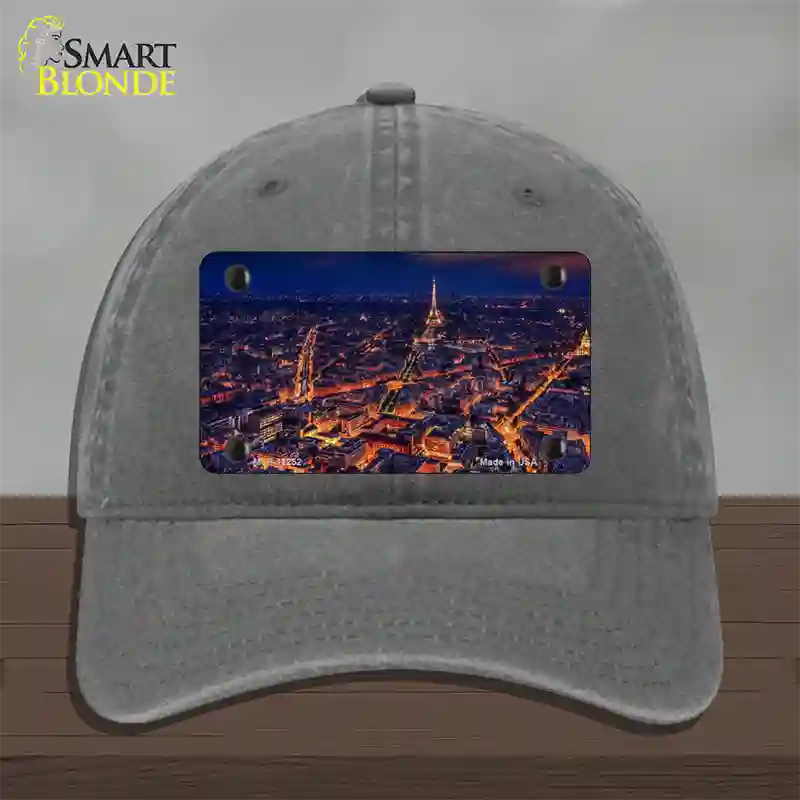 Paris At Night Eiffel Tower In Center Novelty License Plate Hat Unconstructed Cotton / Charcoal