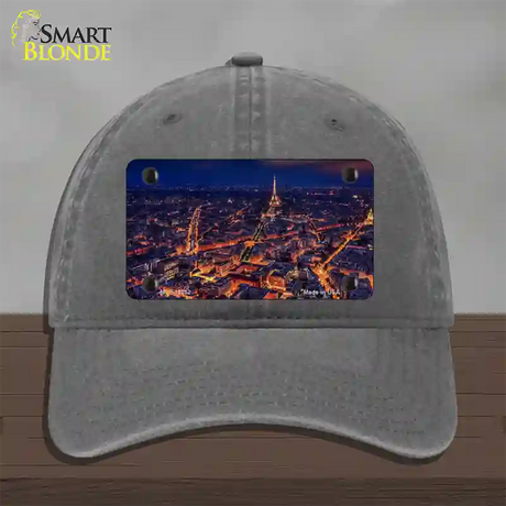 Paris At Night Eiffel Tower In Center Novelty License Plate Hat Unconstructed Cotton / Charcoal