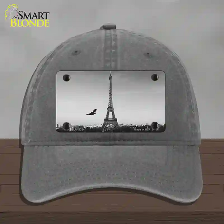 Eiffel Tower Black and White With Bird Novelty License Plate Hat Unconstructed Cotton / Charcoal