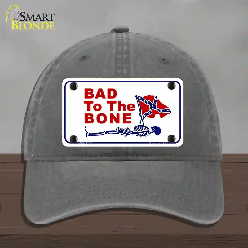 Bad To The Bone Novelty License Plate Hat Unconstructed Cotton / Charcoal