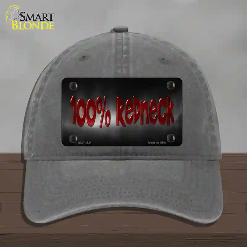 100% Redneck Novelty License Plate Hat Unconstructed Cotton / Charcoal