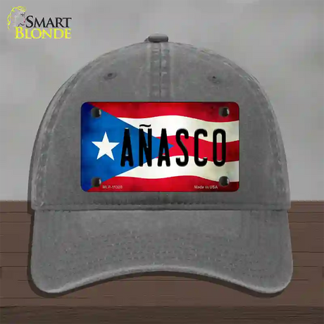 Anasco Puerto Rico Flag Novelty License Plate Hat Unconstructed Cotton / Charcoal