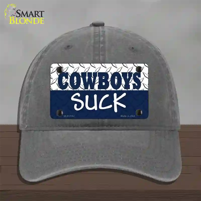 Cowboys Suck Novelty License Plate Hat Unconstructed Cotton / Charcoal