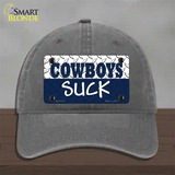 Cowboys Suck Novelty License Plate Hat Unconstructed Cotton / Charcoal