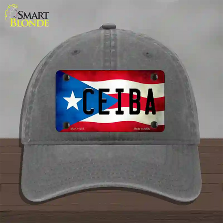 Ceiba Puerto Rico Flag Novelty License Plate Hat Unconstructed Cotton / Charcoal