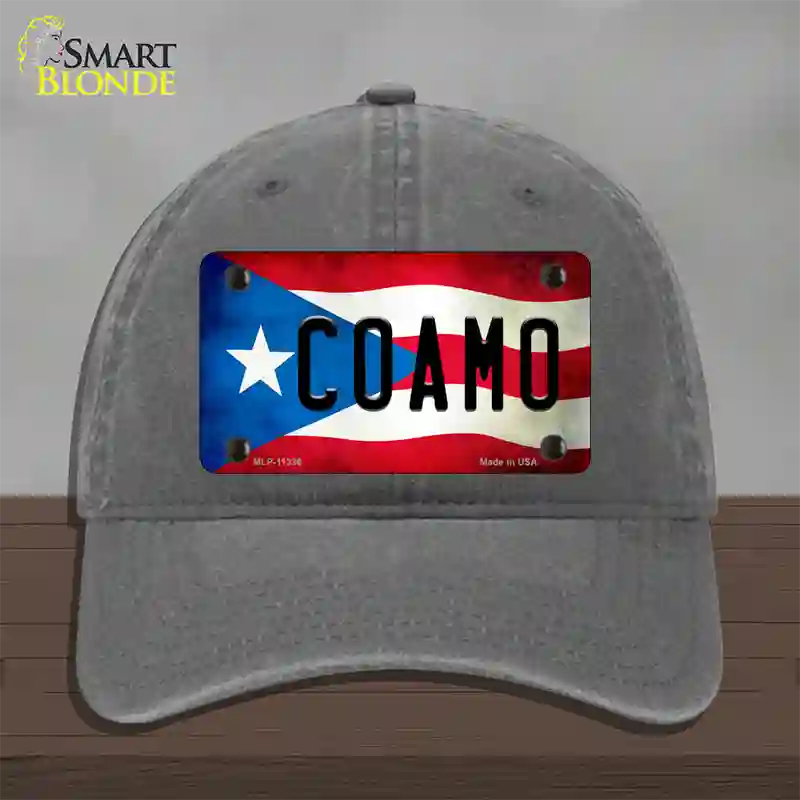 Coamo Puerto Rico Flag Novelty License Plate Hat Unconstructed Cotton / Charcoal