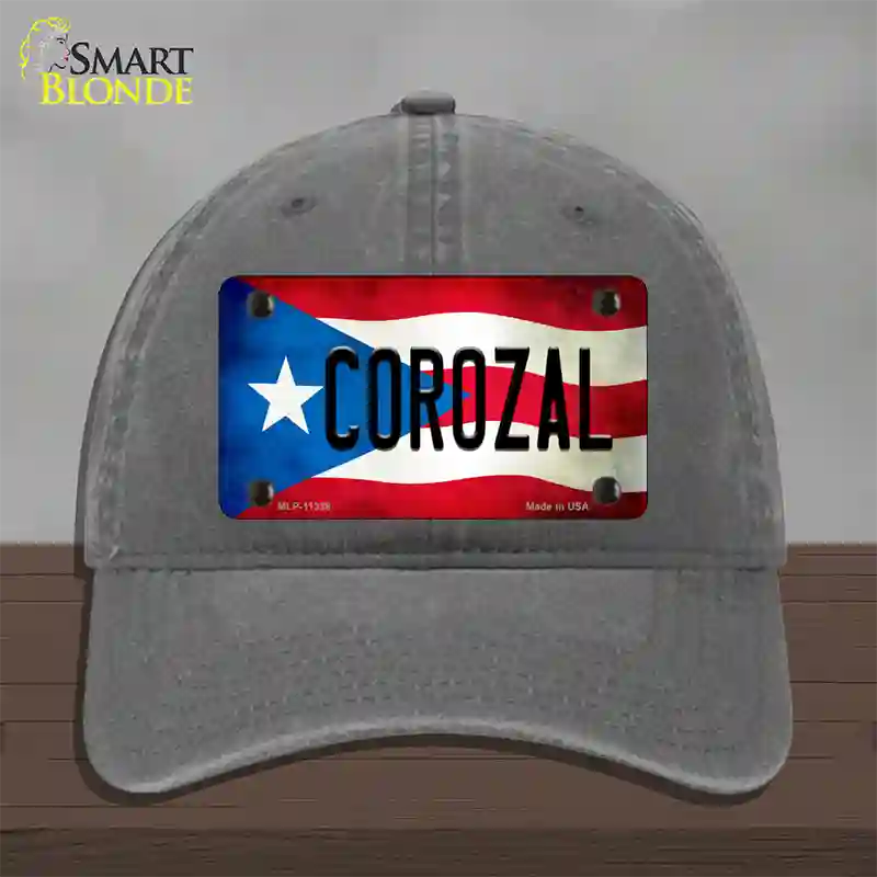 Corozal Puerto Rico Flag Novelty License Plate Hat Unconstructed Cotton / Charcoal