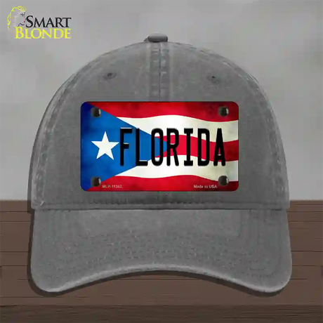 Florida Puerto Rico Flag Novelty License Plate Hat Unconstructed Cotton / Charcoal