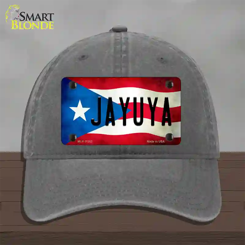 Jayuya Puerto Rico Flag Novelty License Plate Hat Unconstructed Cotton / Charcoal