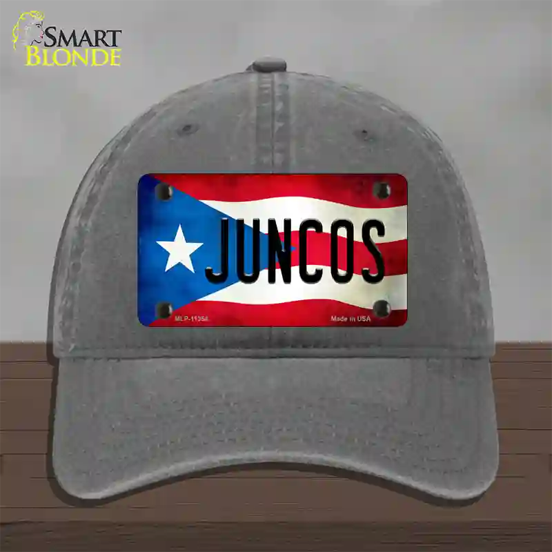 Juncos Puerto Rico Flag Novelty License Plate Hat Unconstructed Cotton / Charcoal