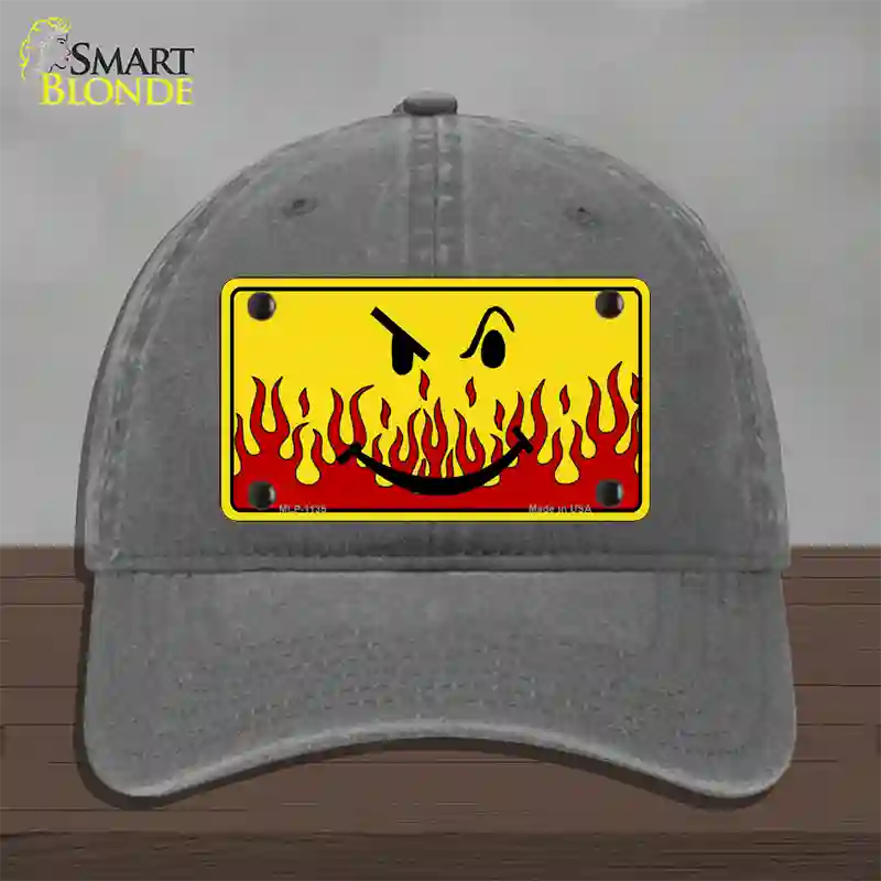 Smiley Flame Novelty License Plate Hat Unconstructed Cotton / Charcoal