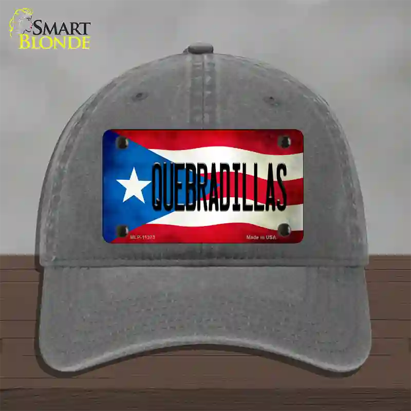 Quebradillas Puerto Rico Flag Novelty License Plate Hat Unconstructed Cotton / Charcoal