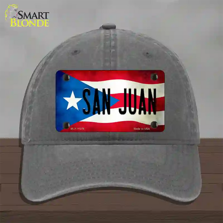 San Juan Puerto Rico Flag Novelty License Plate Hat Unconstructed Cotton / Charcoal