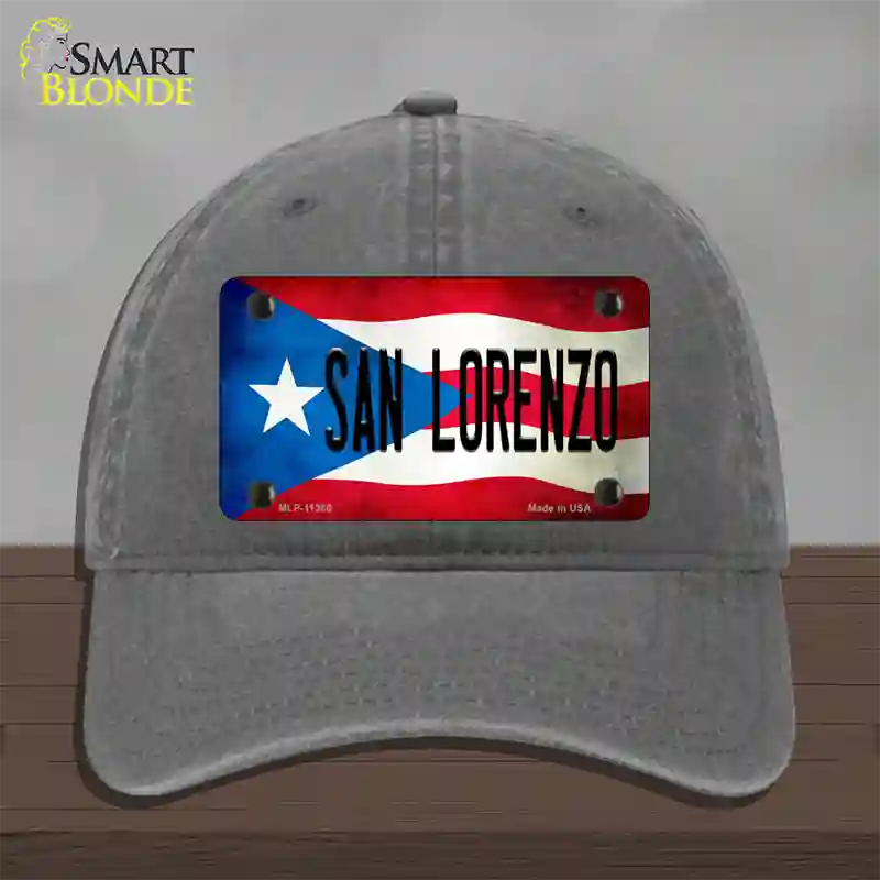 San Lorenzo Puerto Rico Flag Novelty License Plate Hat Unconstructed Cotton / Charcoal