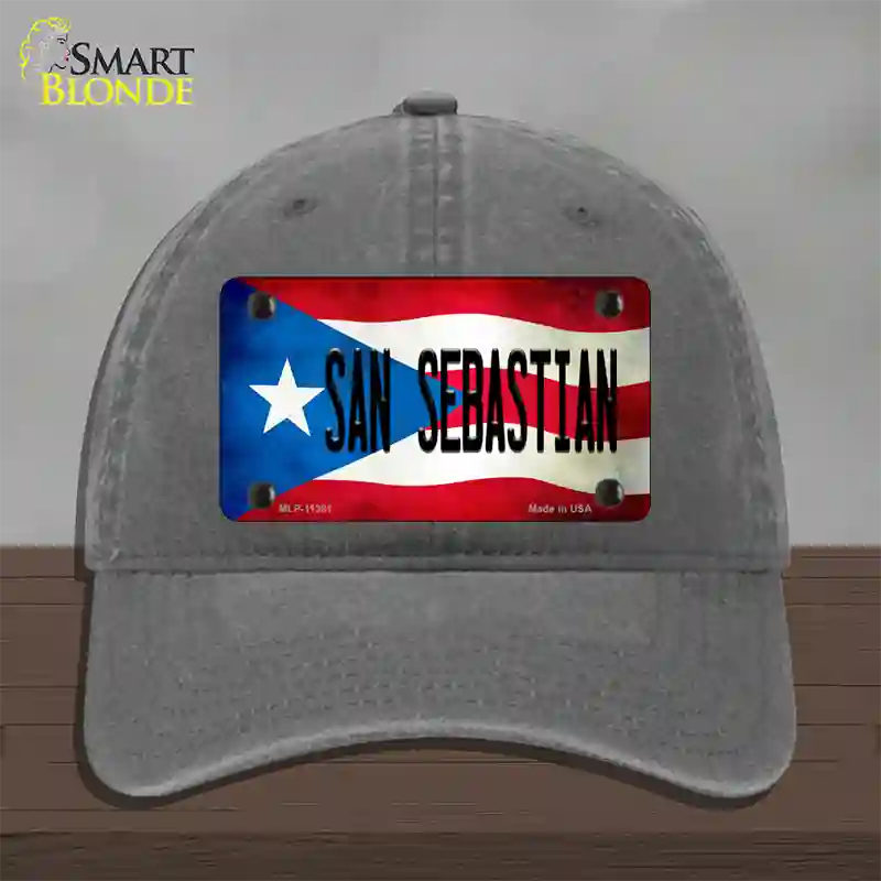 San Sebastian Puerto Rico Flag Novelty License Plate Hat Unconstructed Cotton / Charcoal