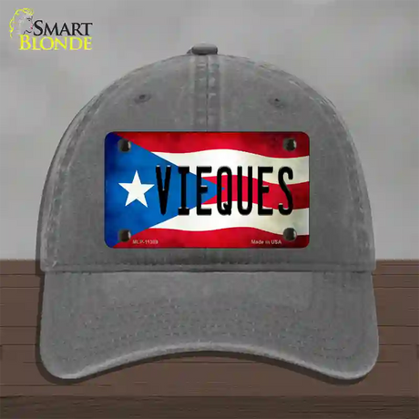 Vieques Puerto Rico Flag Novelty License Plate Hat Unconstructed Cotton / Charcoal