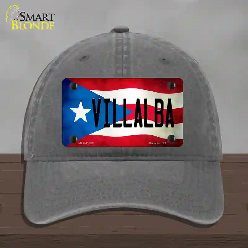 Villalba Puerto Rico Flag Novelty License Plate Hat Unconstructed Cotton / Charcoal