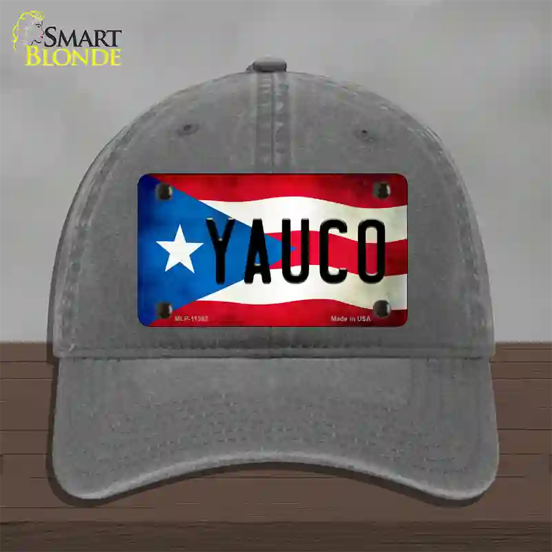 Yauco Puerto Rico Flag Novelty License Plate Hat Unconstructed Cotton / Charcoal