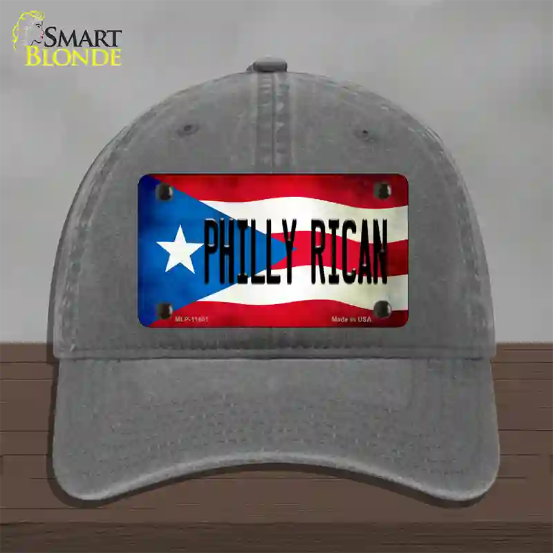 Philly Rican Puerto Rico Flag Novelty License Plate Hat Unconstructed Cotton / Charcoal