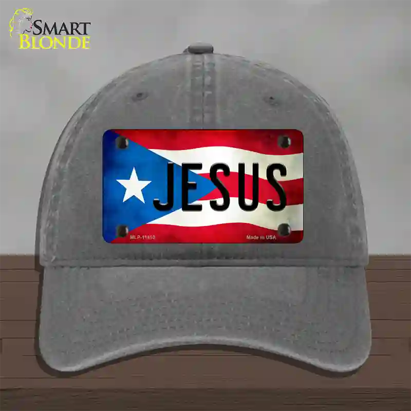 Jesus Puerto Rico Flag Novelty License Plate Hat Unconstructed Cotton / Charcoal