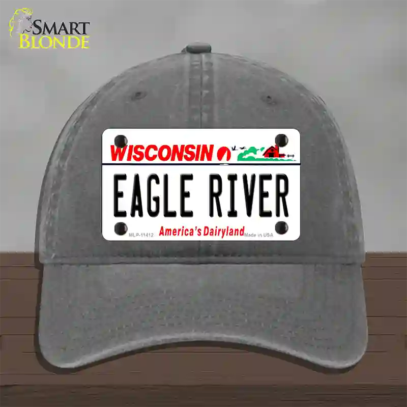 Eagle River Wisconsin Novelty License Plate Hat Unconstructed Cotton / Charcoal