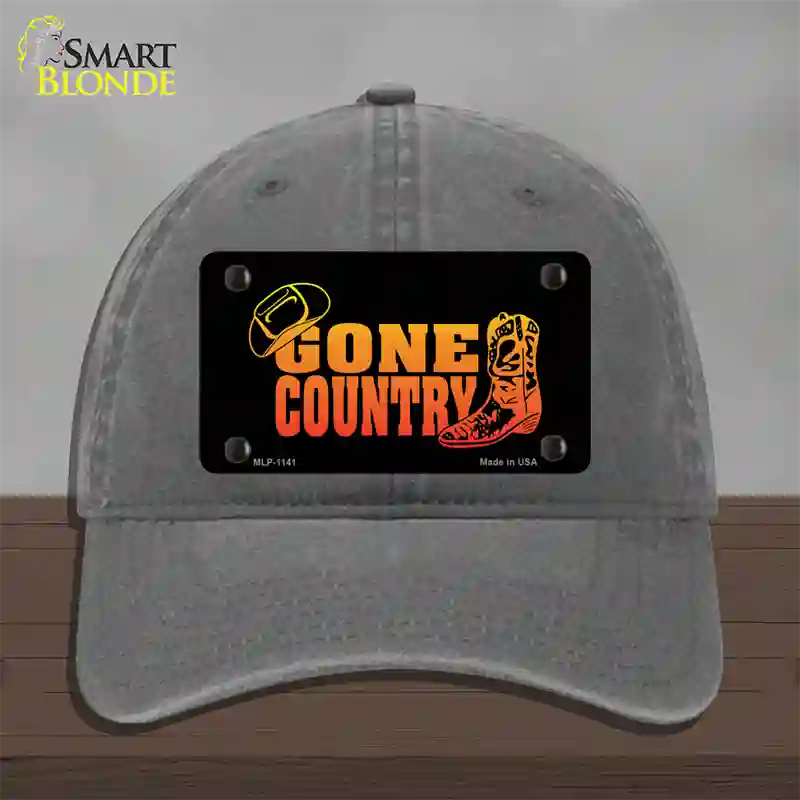 Gone Country Novelty License Plate Hat Unconstructed Cotton / Charcoal