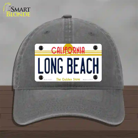 Long Beach California Novelty License Plate Hat Unconstructed Cotton / Charcoal