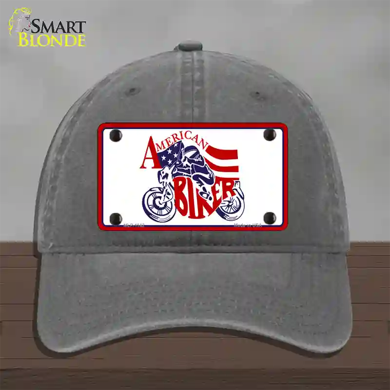 American Patriotic Biker Novelty License Plate Hat Unconstructed Cotton / Charcoal