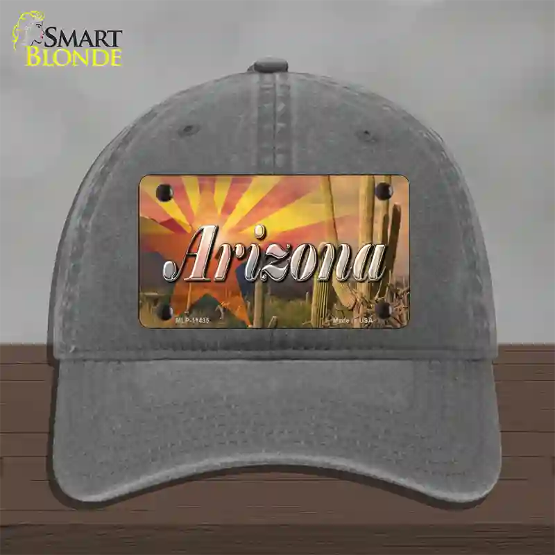 Arizona State Flag Overlay On Cactus Novelty License Plate Hat Unconstructed Cotton / Charcoal