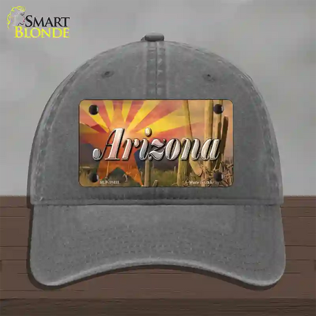 Arizona State Flag Overlay On Cactus Novelty License Plate Hat Unconstructed Cotton / Charcoal