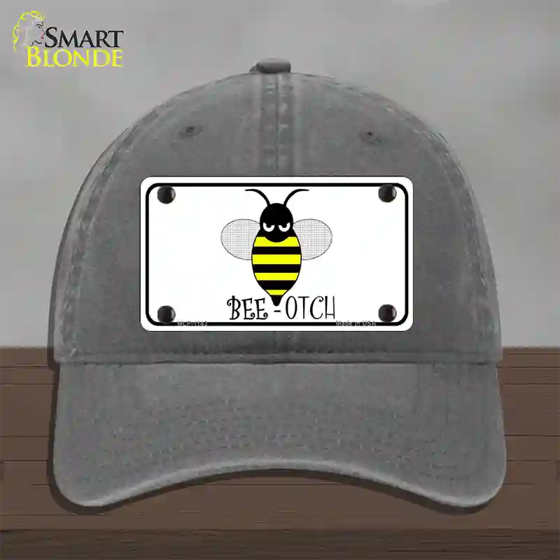 Bee-otch Novelty License Plate Hat Unconstructed Cotton / Charcoal