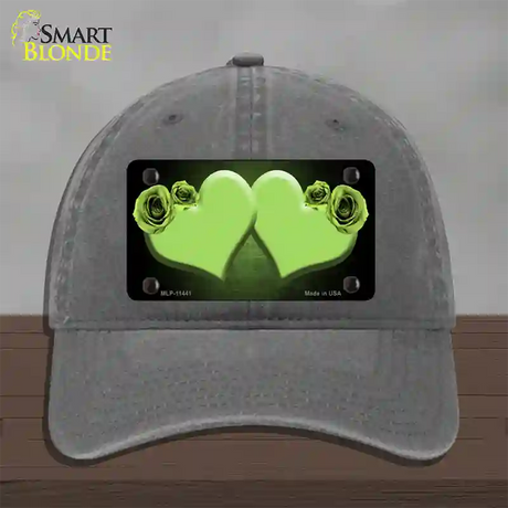 Hearts Over Roses In Lime Green Novelty License Plate Hat Unconstructed Cotton / Charcoal