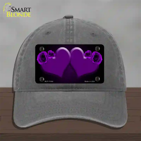 Hearts Over Roses In Purple Novelty License Plate Hat Unconstructed Cotton / Charcoal