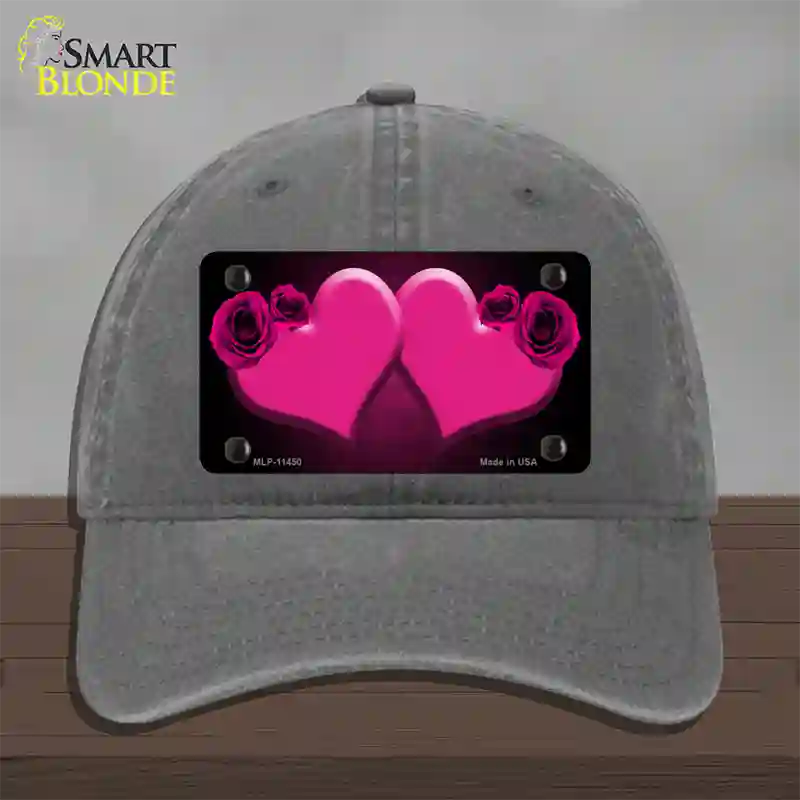 Hearts Over Roses In Pink Novelty License Plate Hat Unconstructed Cotton / Charcoal