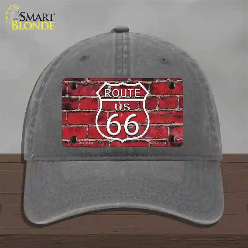 Route 66 Red Brick Wall Novelty License Plate Hat Unconstructed Cotton / Charcoal