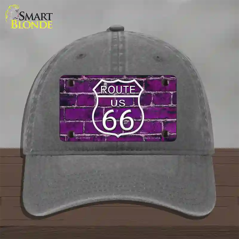 Route 66 Purple Brick Wall Novelty License Plate Hat Unconstructed Cotton / Charcoal