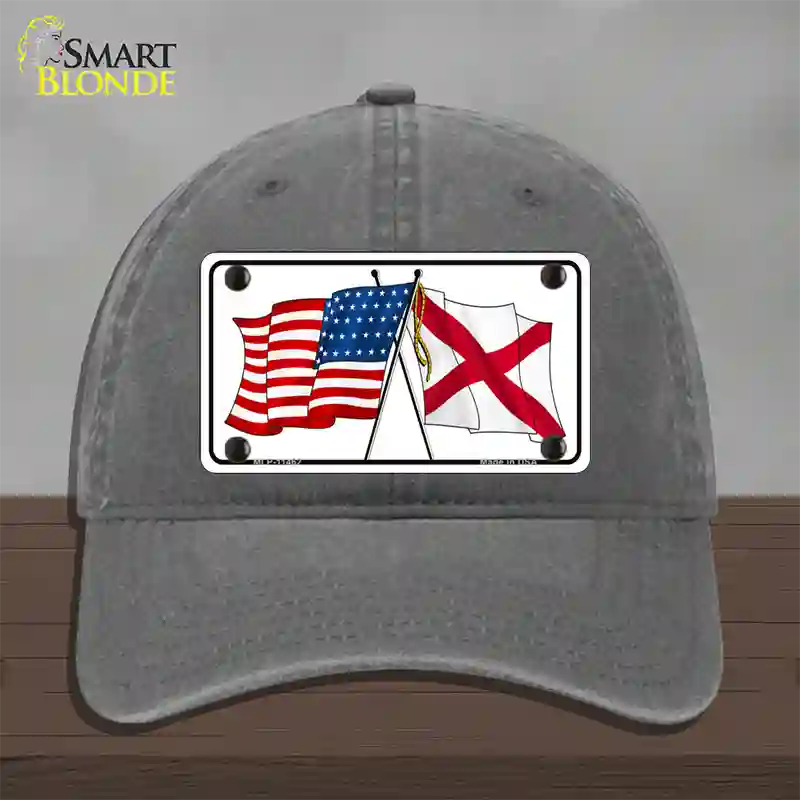 Alabama Crossed US Flag Novelty License Plate Hat Unconstructed Cotton / Charcoal