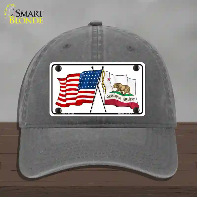 California Crossed US Flag Novelty License Plate Hat Unconstructed Cotton / Charcoal