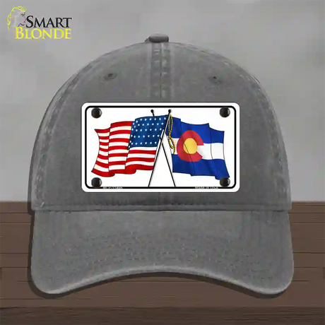 Colorado Crossed US Flag Novelty License Plate Hat Unconstructed Cotton / Charcoal