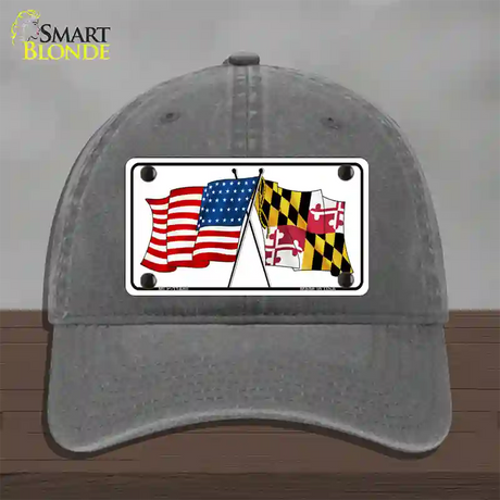 Maryland Crossed US Flag Novelty License Plate Hat Unconstructed Cotton / Charcoal