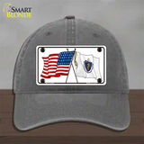 Massachusetts Crossed US Flag Novelty License Plate Hat Unconstructed Cotton / Charcoal