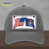 Michigan Crossed US Flag Novelty License Plate Hat Unconstructed Cotton / Charcoal