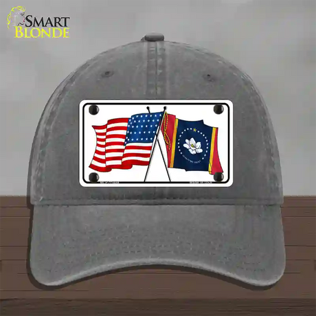 Mississippi Crossed US Flag Novelty License Plate Hat Unconstructed Cotton / Charcoal