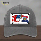 Missouri Crossed US Flag Novelty License Plate Hat Unconstructed Cotton / Charcoal