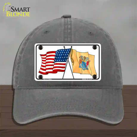 New Jersey Crossed US Flag Novelty License Plate Hat Unconstructed Cotton / Charcoal