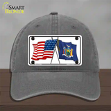 New York Crossed US Flag Novelty License Plate Hat Unconstructed Cotton / Charcoal